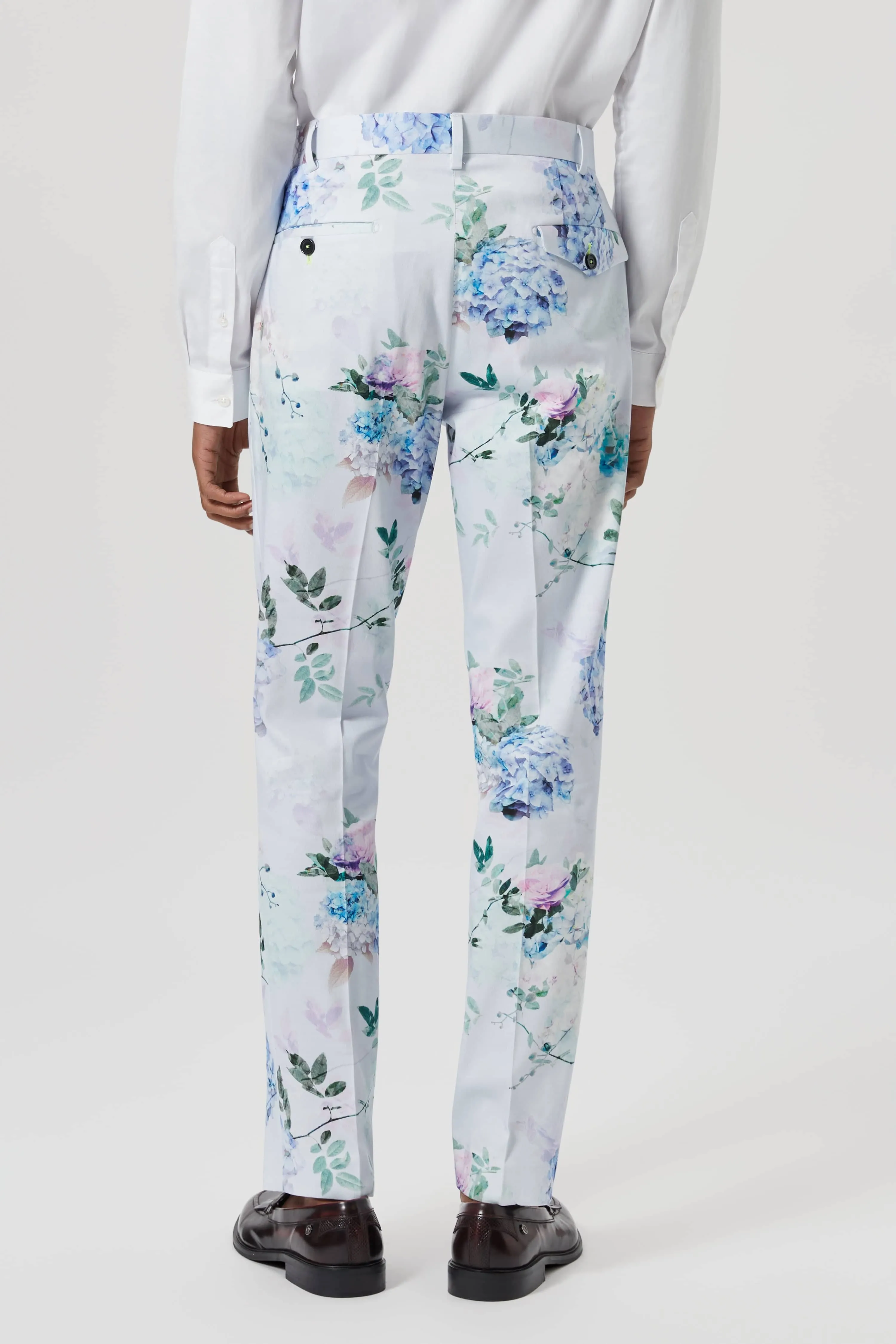 Pickhurst Skinny Fit Blue Floral Cotton Trousers