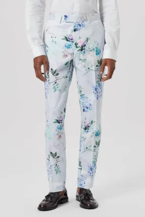 Pickhurst Skinny Fit Blue Floral Cotton Trousers