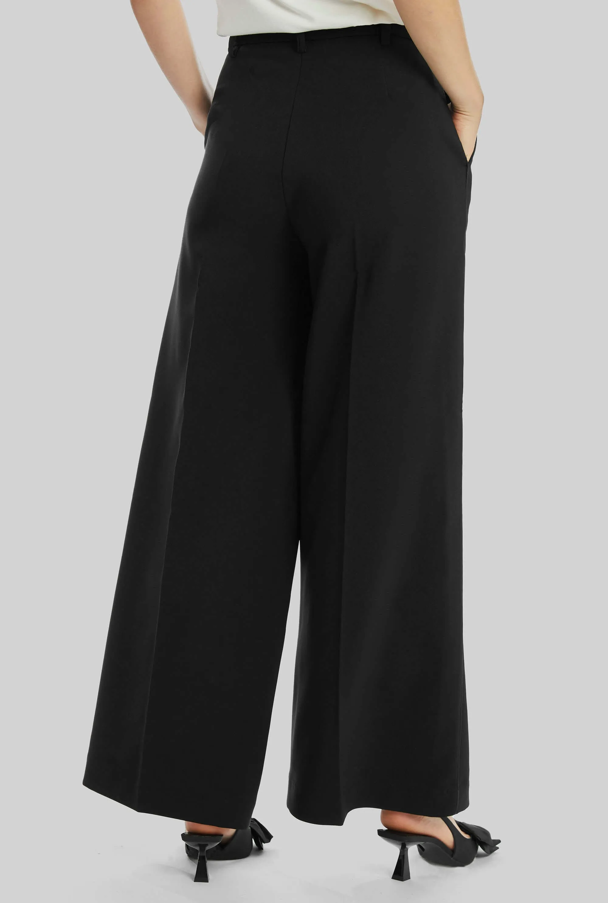 Pin Tuck Wide Leg Trousers Black