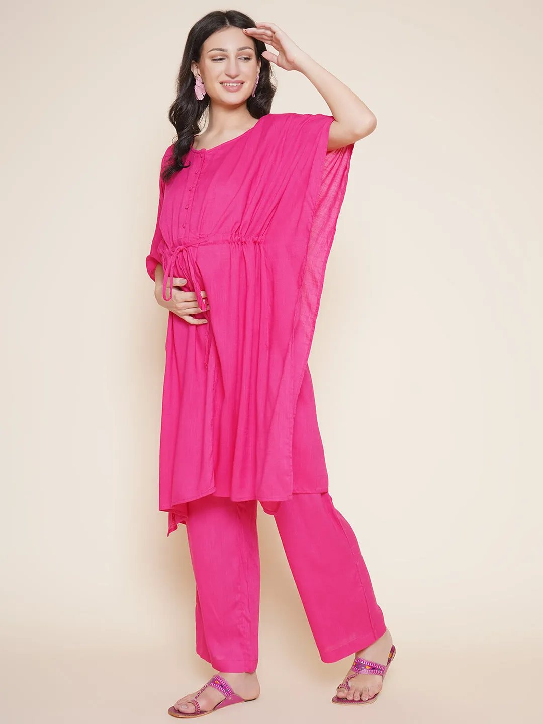 Pink Maternity and Nursing Kaftan Set