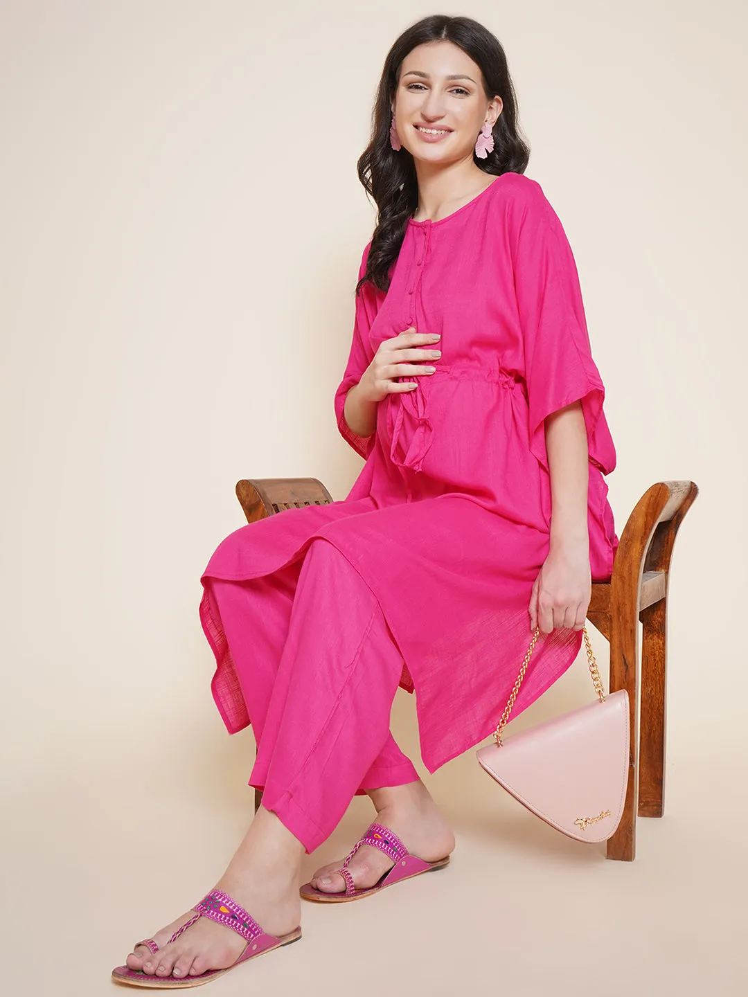 Pink Maternity and Nursing Kaftan Set