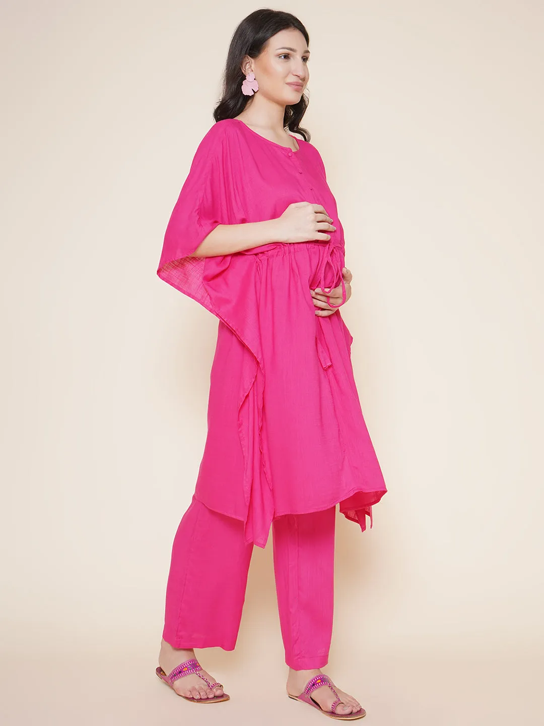 Pink Maternity and Nursing Kaftan Set