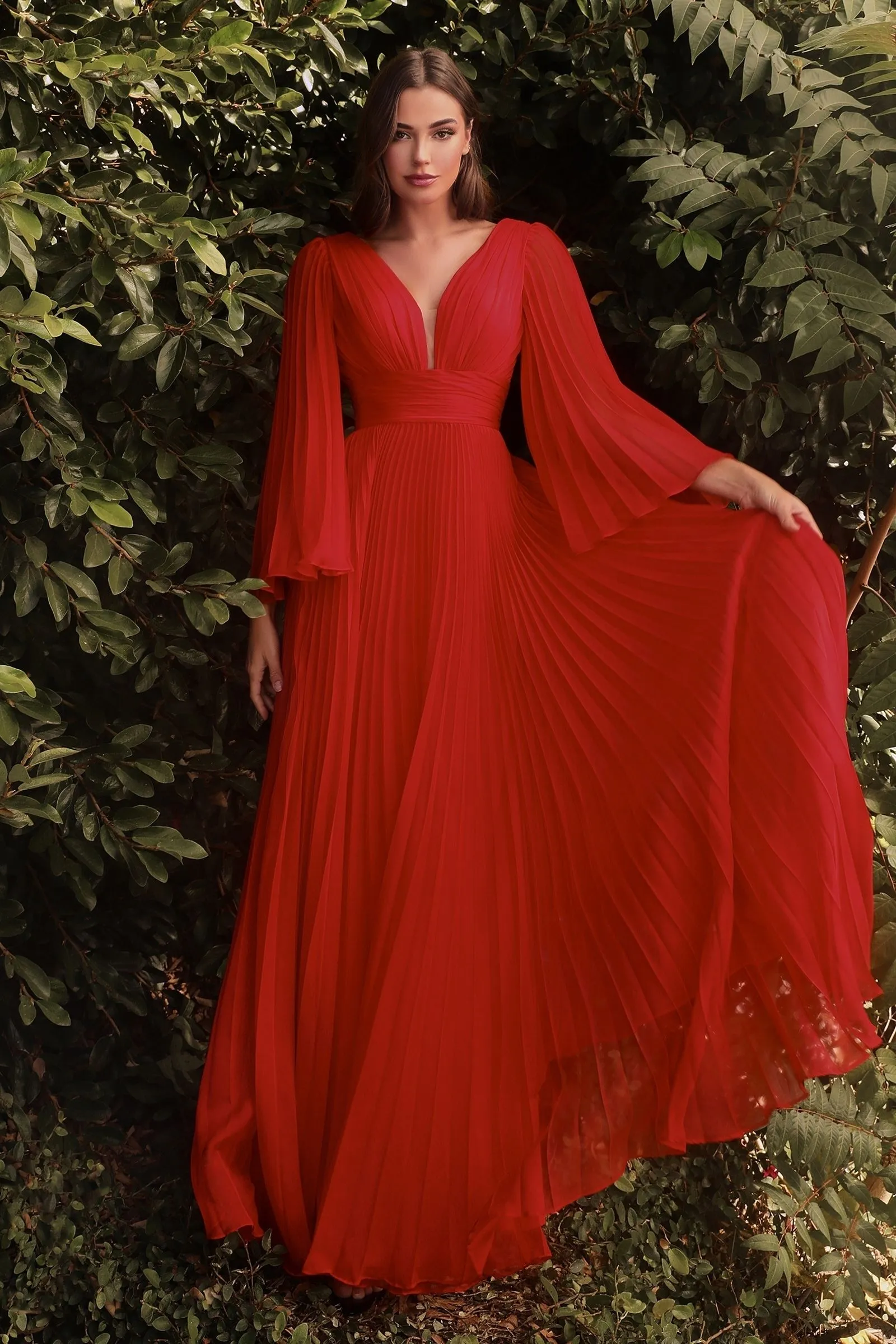 Pleated Chiffon Gown with Deep V-neckline, perfect for Mother of the Bride!