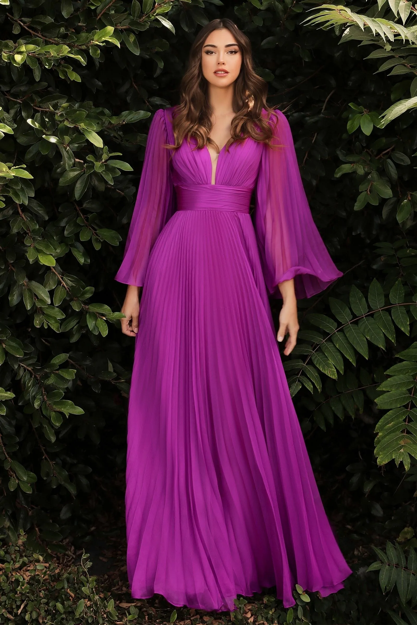 Pleated Chiffon Gown with Deep V-neckline, perfect for Mother of the Bride!