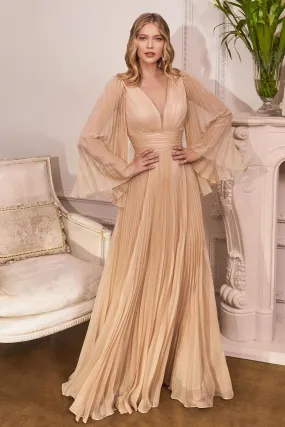 Pleated Chiffon Gown with Deep V-neckline, perfect for Mother of the Bride!