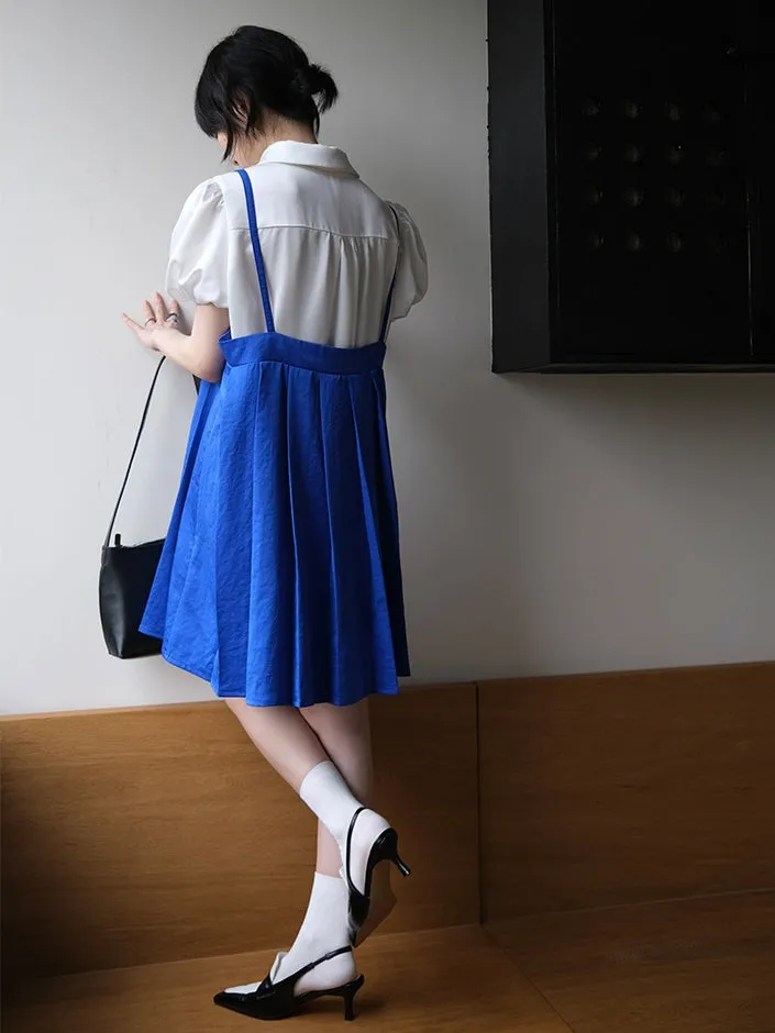 Pleated High Waist Strap Skirt