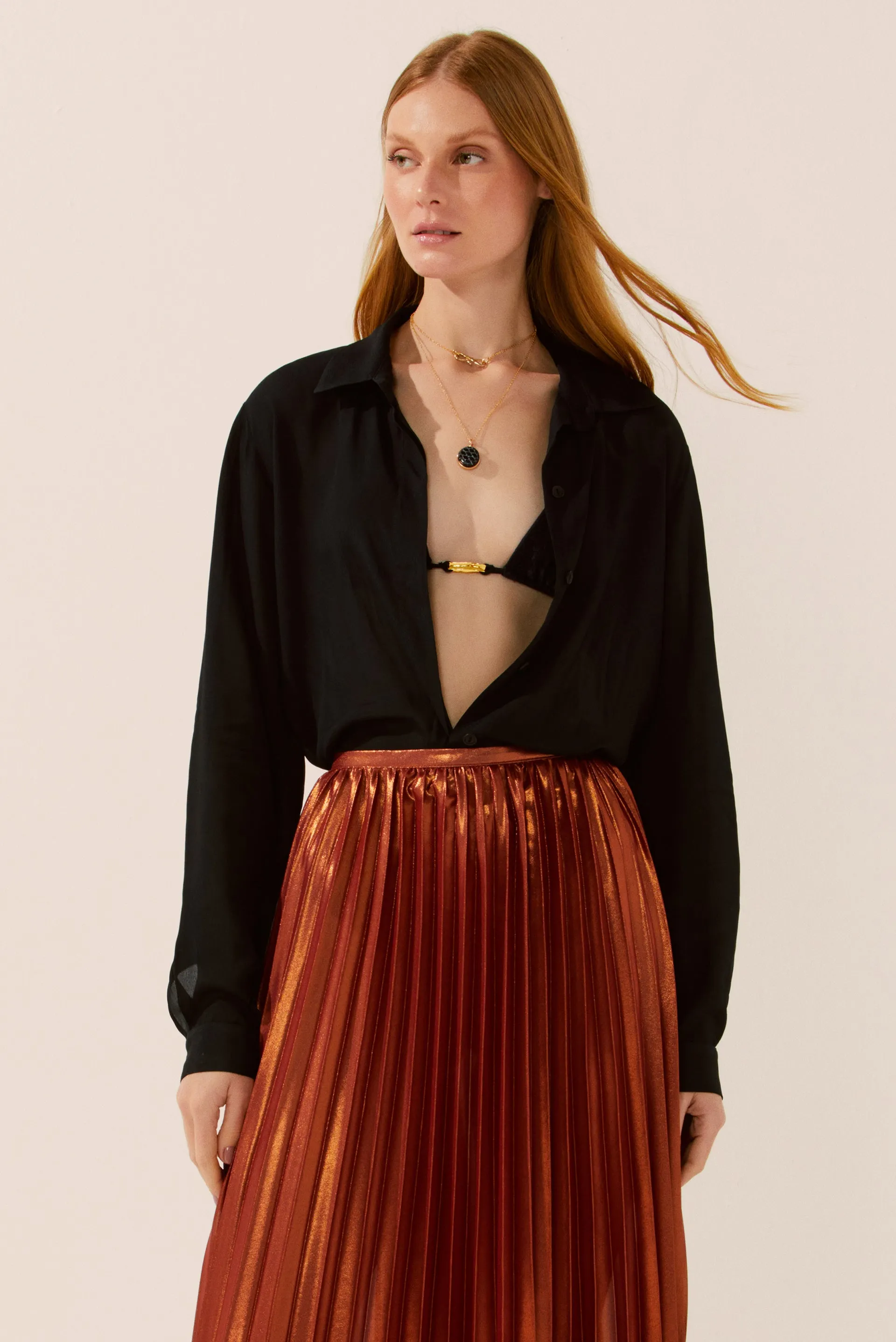 Pleated Palm Midi Skirt  E4479A1532