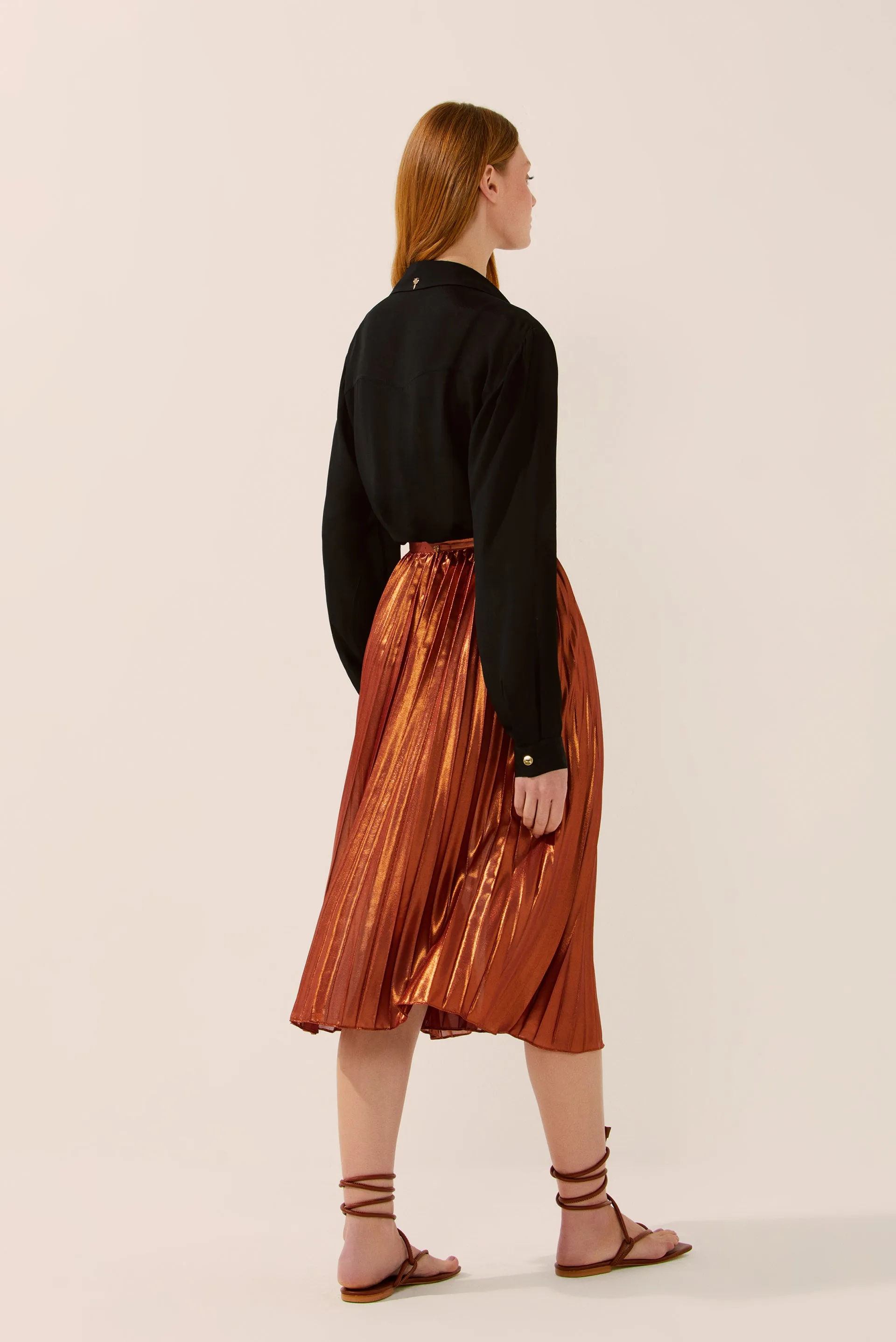 Pleated Palm Midi Skirt  E4479A1532