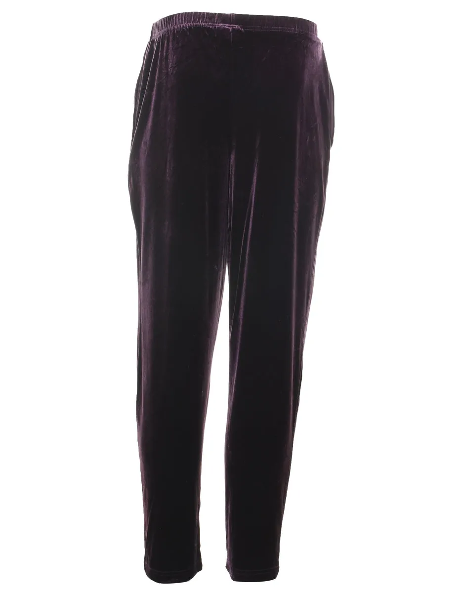 Plum Elasticated Waist Velvet Trousers - W26 L29