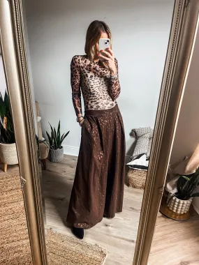 Plus Size Glitter Leopard Wide Leg Trousers