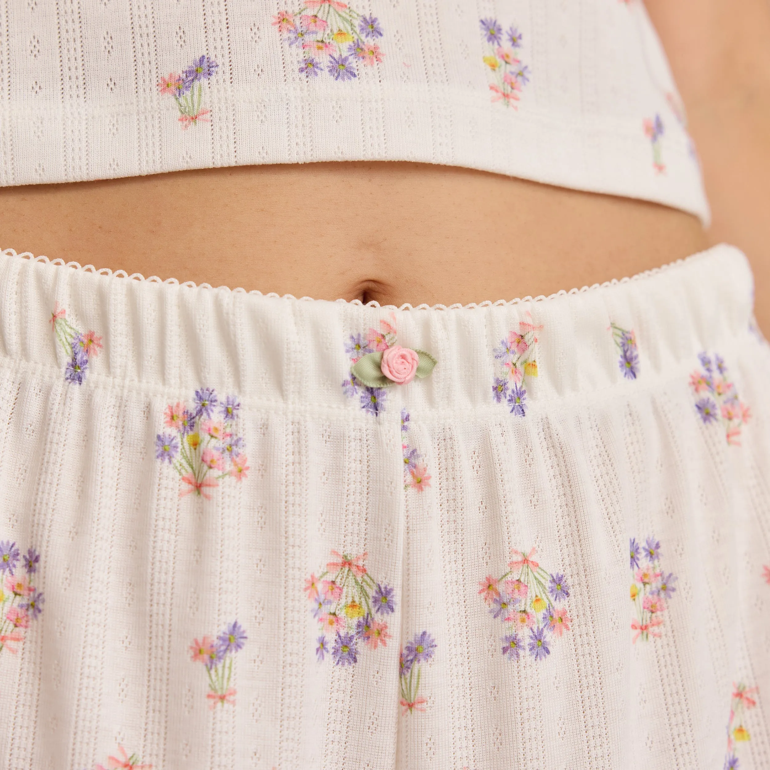 Pointelle Pyjama Bottoms - White Floral