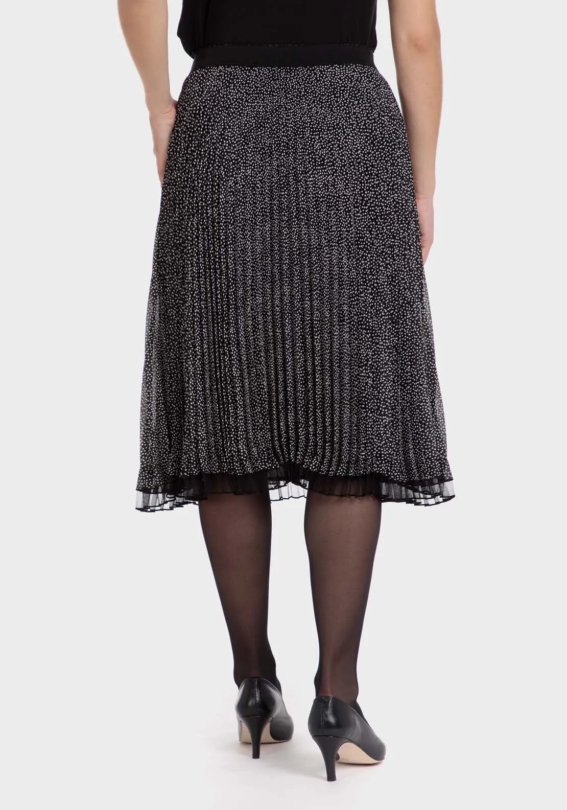 Polka Dot Pleated Skirt - Black