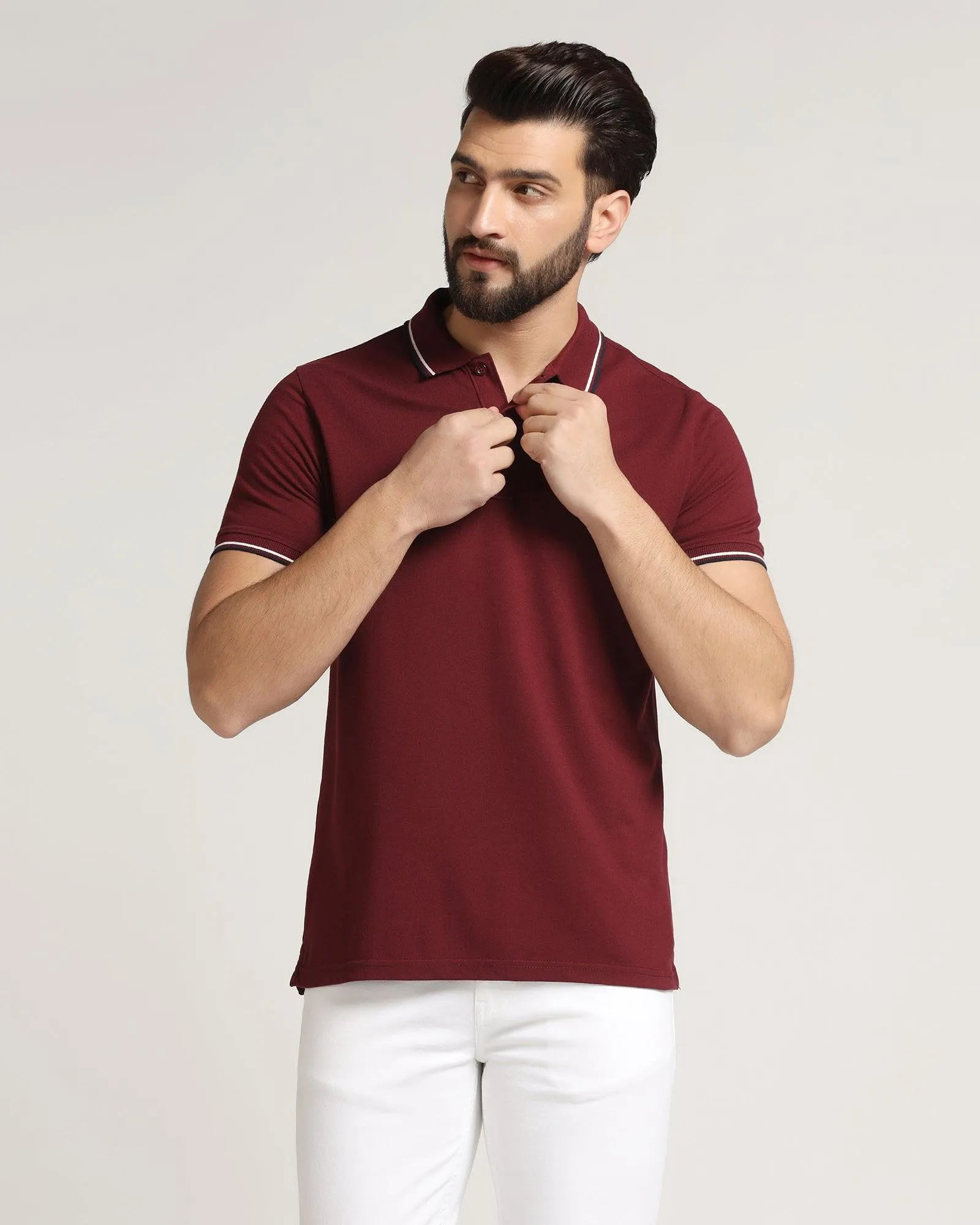 Polo Maroon Solid T-Shirt - Ollie