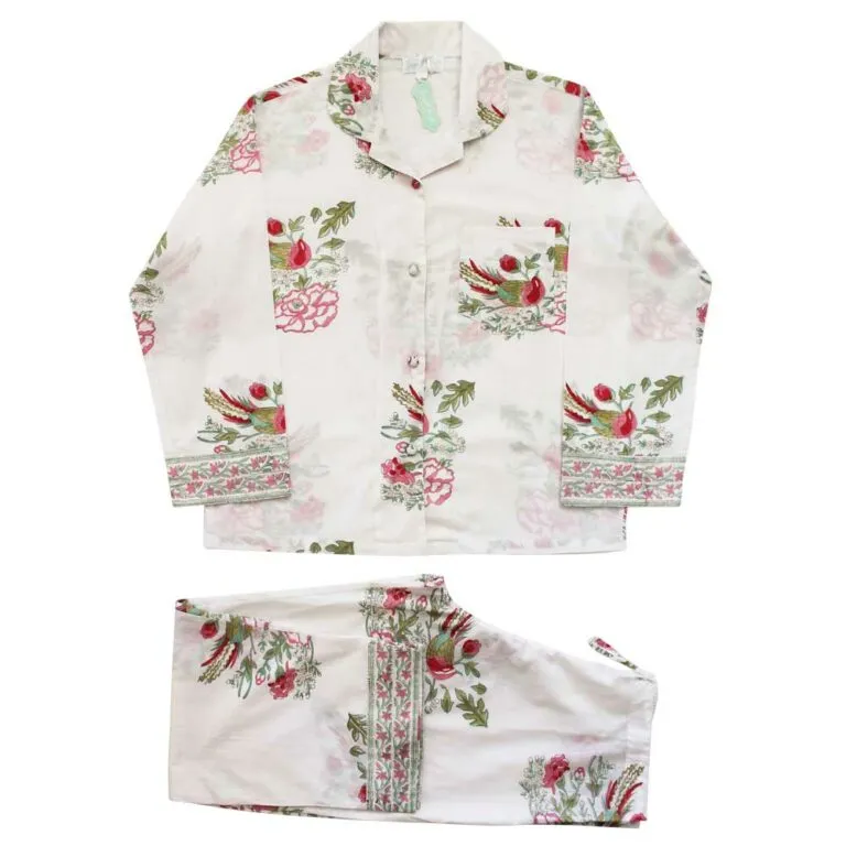 Powell Craft Pink and Mint Green Floral Print Ladies Pyjamas