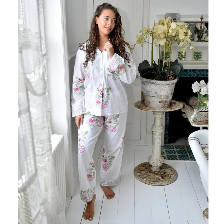 Powell Craft Pink and Mint Green Floral Print Ladies Pyjamas