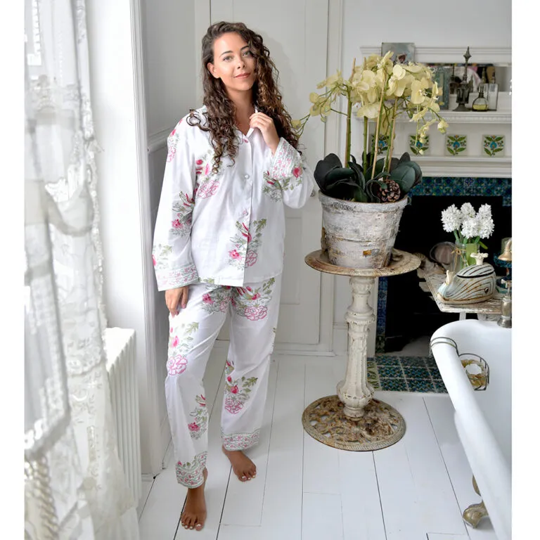 Powell Craft Pink and Mint Green Floral Print Ladies Pyjamas