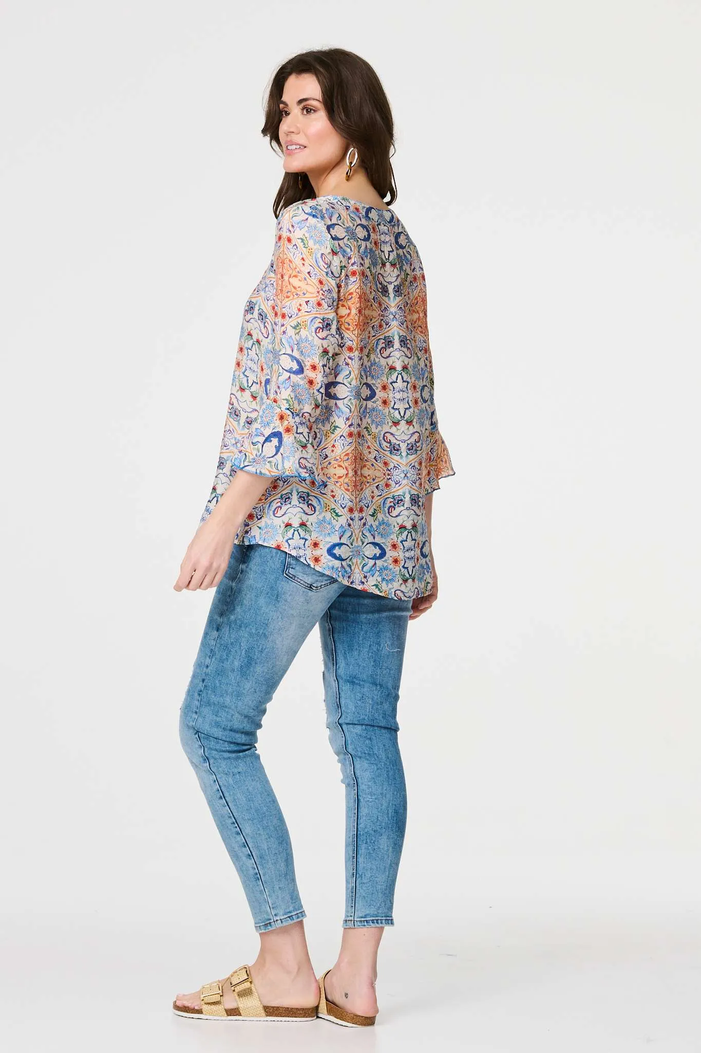 Printed 3/4 Flute Sleeve Blouse