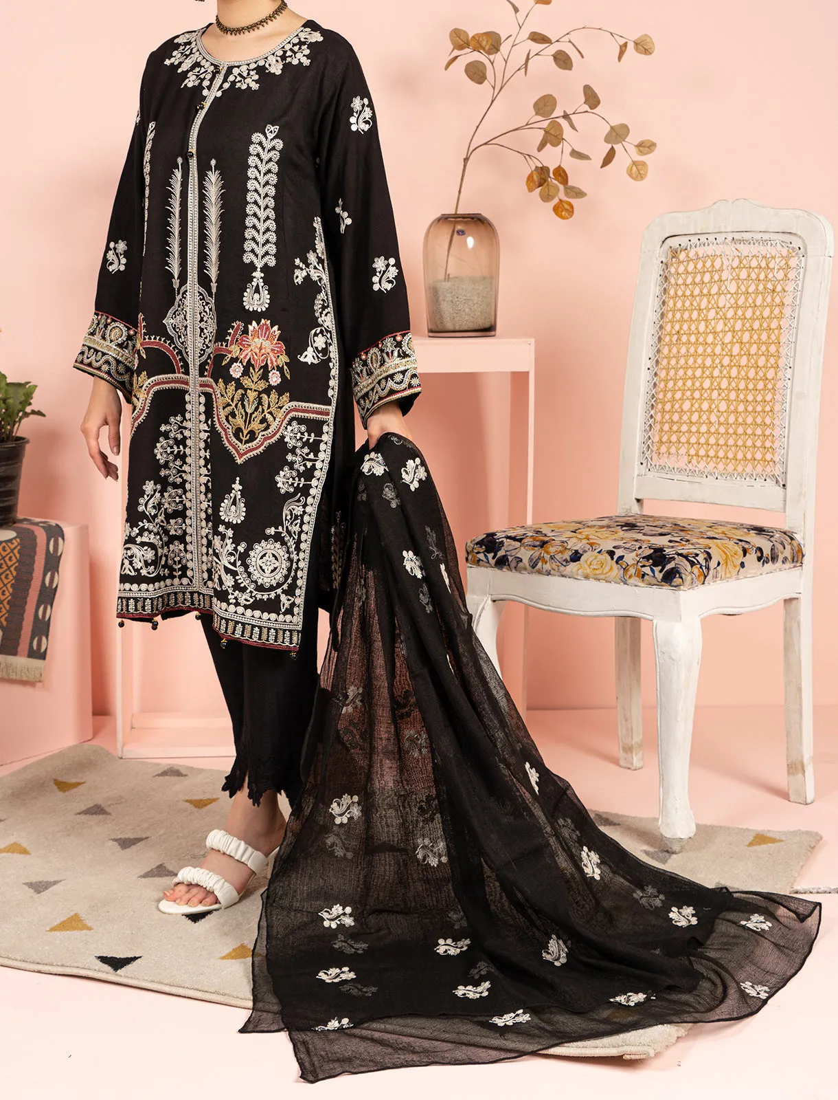 "ELAHEH" Cotton Net Embellished Two Piece Suit