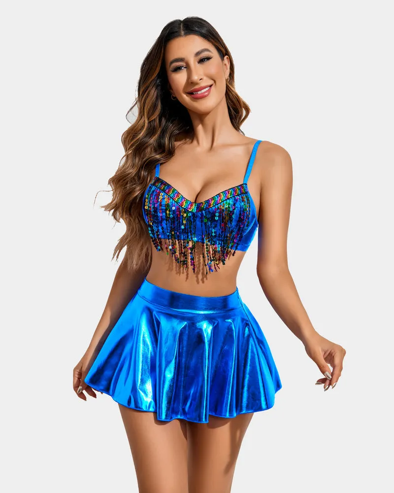 Rave Outfits Sequin Fringe Costume Set