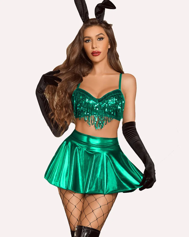 Rave Outfits Sequin Fringe Costume Set