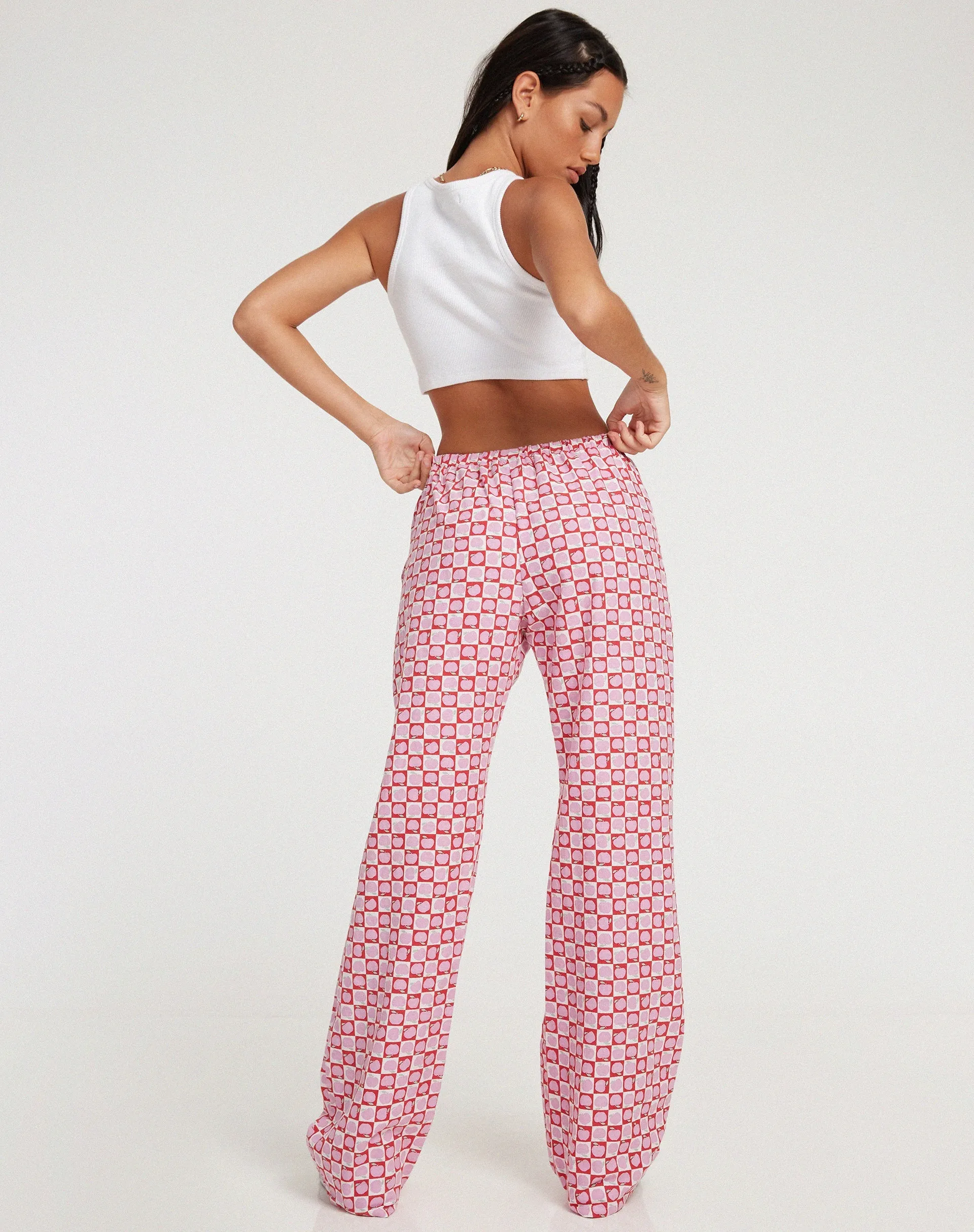 Raya Wide Leg Trousers in Apple Check Blush Red