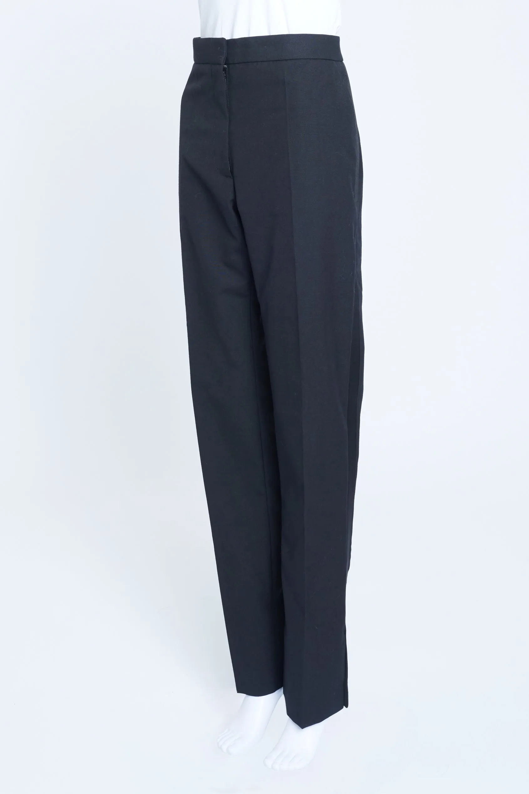 Riccardo Tisci Black Wool Straight Trousers with Satin Stripe