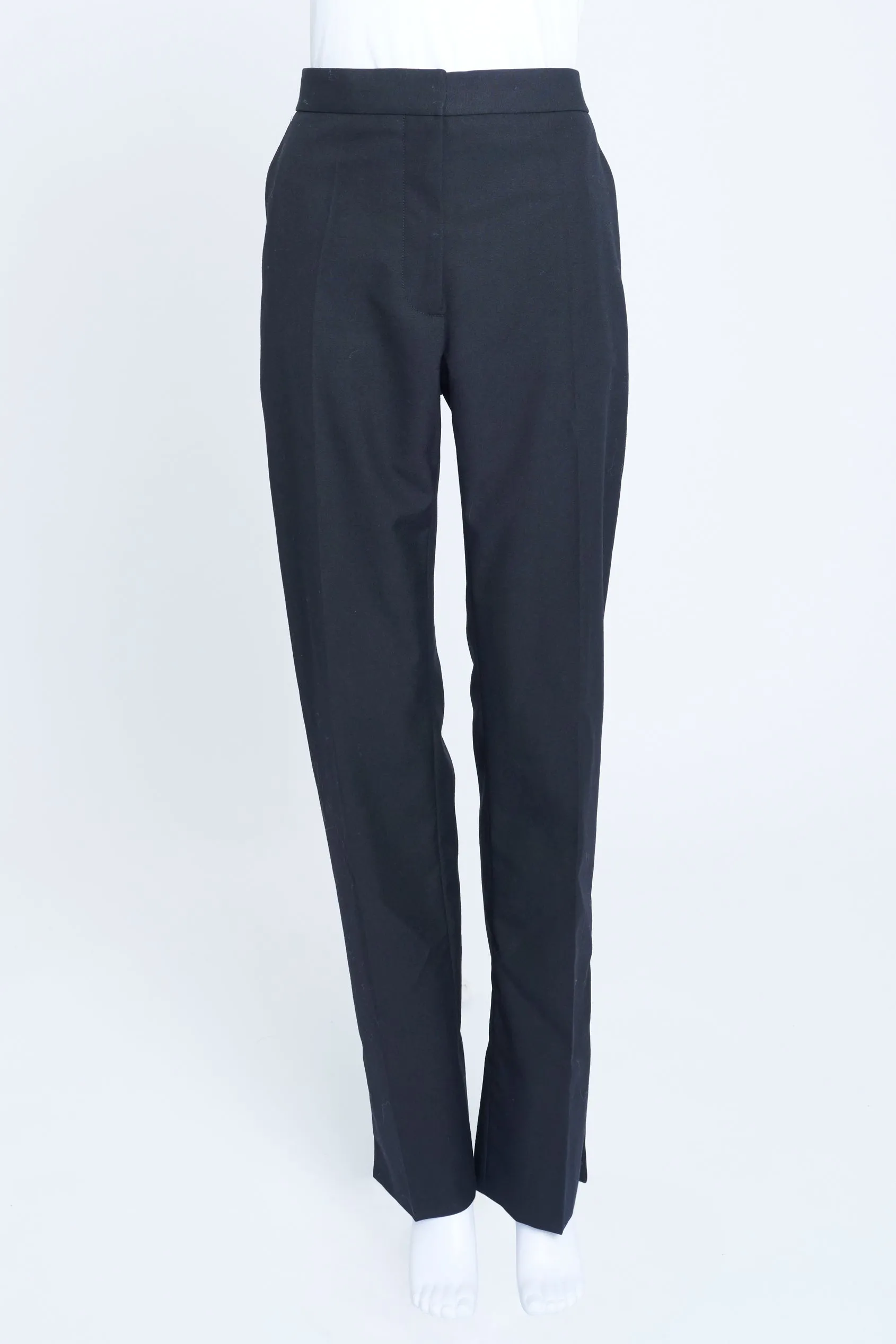 Riccardo Tisci Black Wool Straight Trousers with Satin Stripe