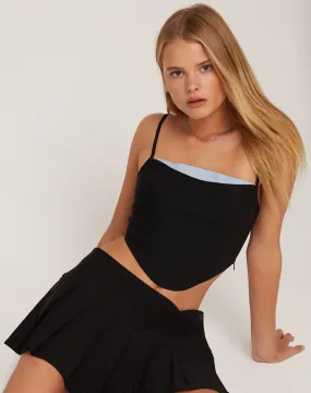 Rivas Crop Top in Tailoring Black with Pale Blue Trim