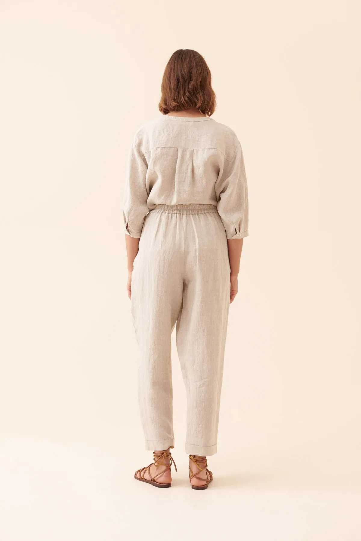 Roman Textured Straight Leg Trousers Natural