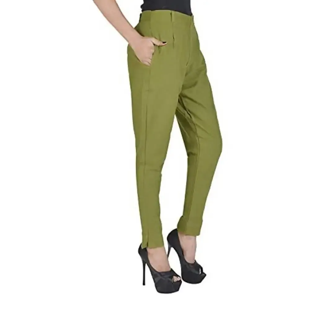 Ruhfab Women's Regular Fit Trousers/Pants Slim Fit Straight Casual Trouser/Girls Pant/Trousers (Olive-Green)