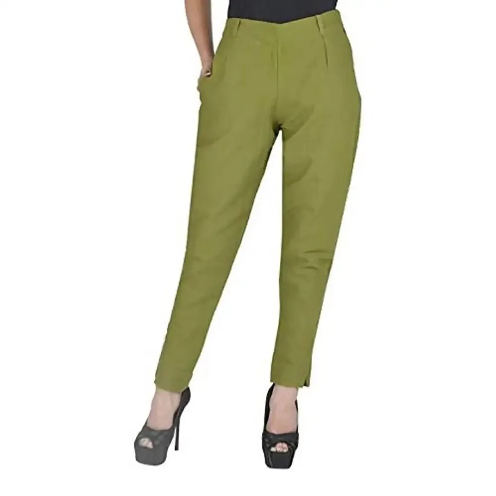 Ruhfab Women's Regular Fit Trousers/Pants Slim Fit Straight Casual Trouser/Girls Pant/Trousers (Olive-Green)