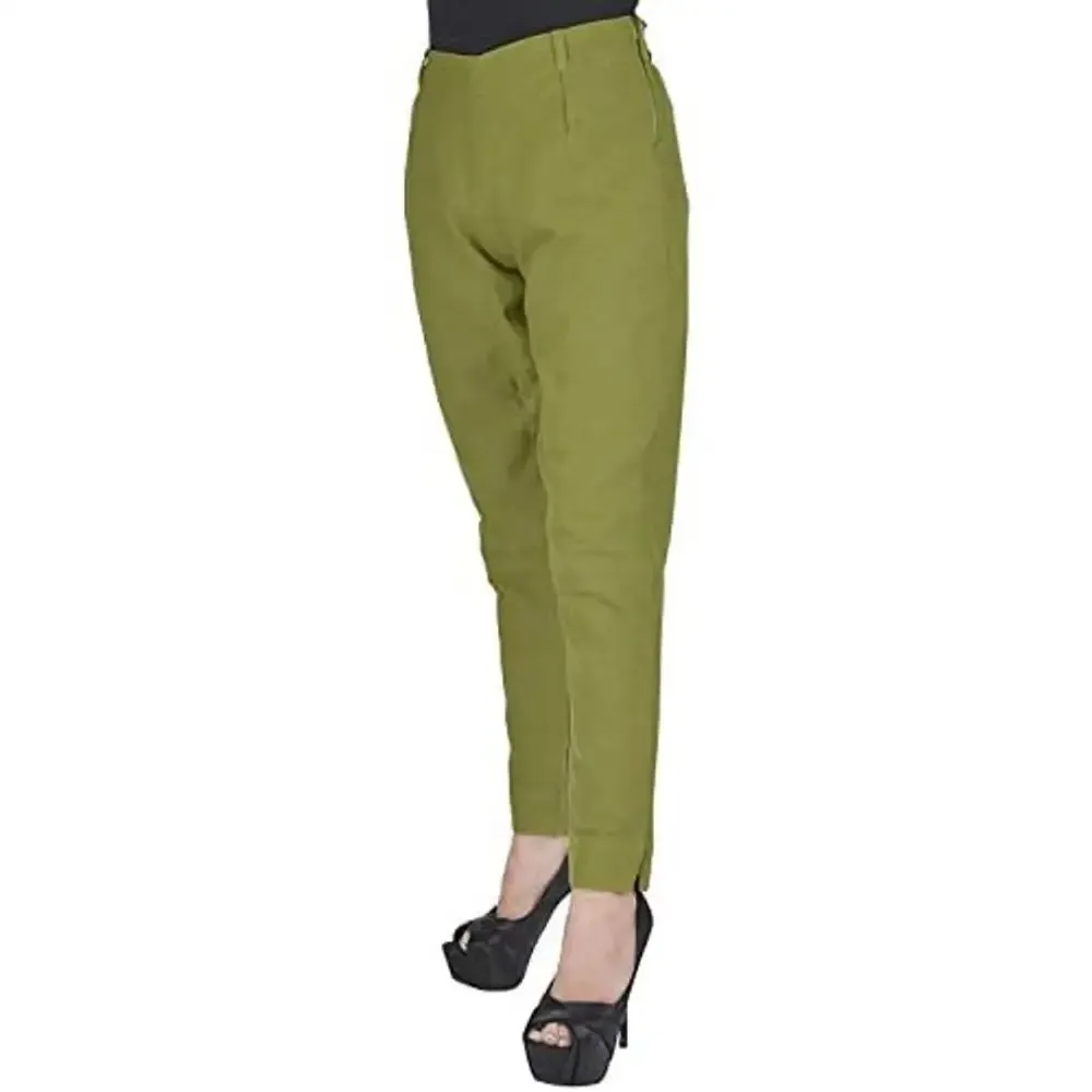 Ruhfab Women's Regular Fit Trousers/Pants Slim Fit Straight Casual Trouser/Girls Pant/Trousers (Olive-Green)