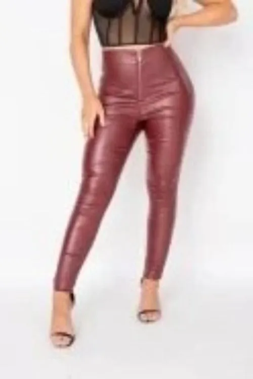 Rust Faux Leather Skinny Trousers