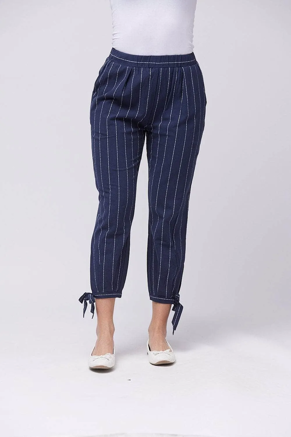 Saloos Three-Quarter Pinstripe Trousers with Pockets