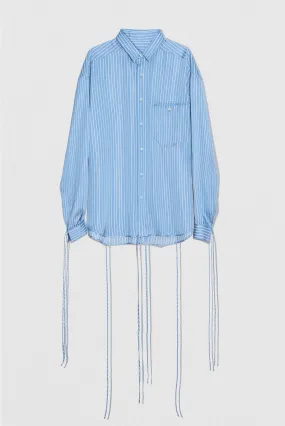 Satin Pin Stripe Shirt Blue And White Viscose Blend