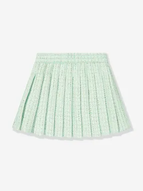 Self Portrait Girls Boucle Pleated Skirt in Green