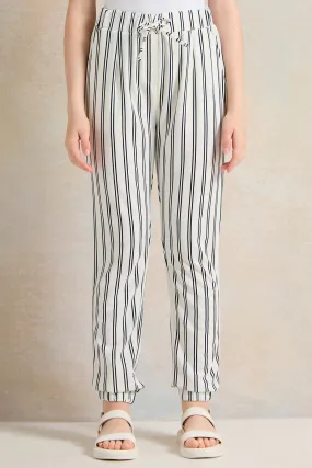 Senior Girls White And Navy Striped Pants