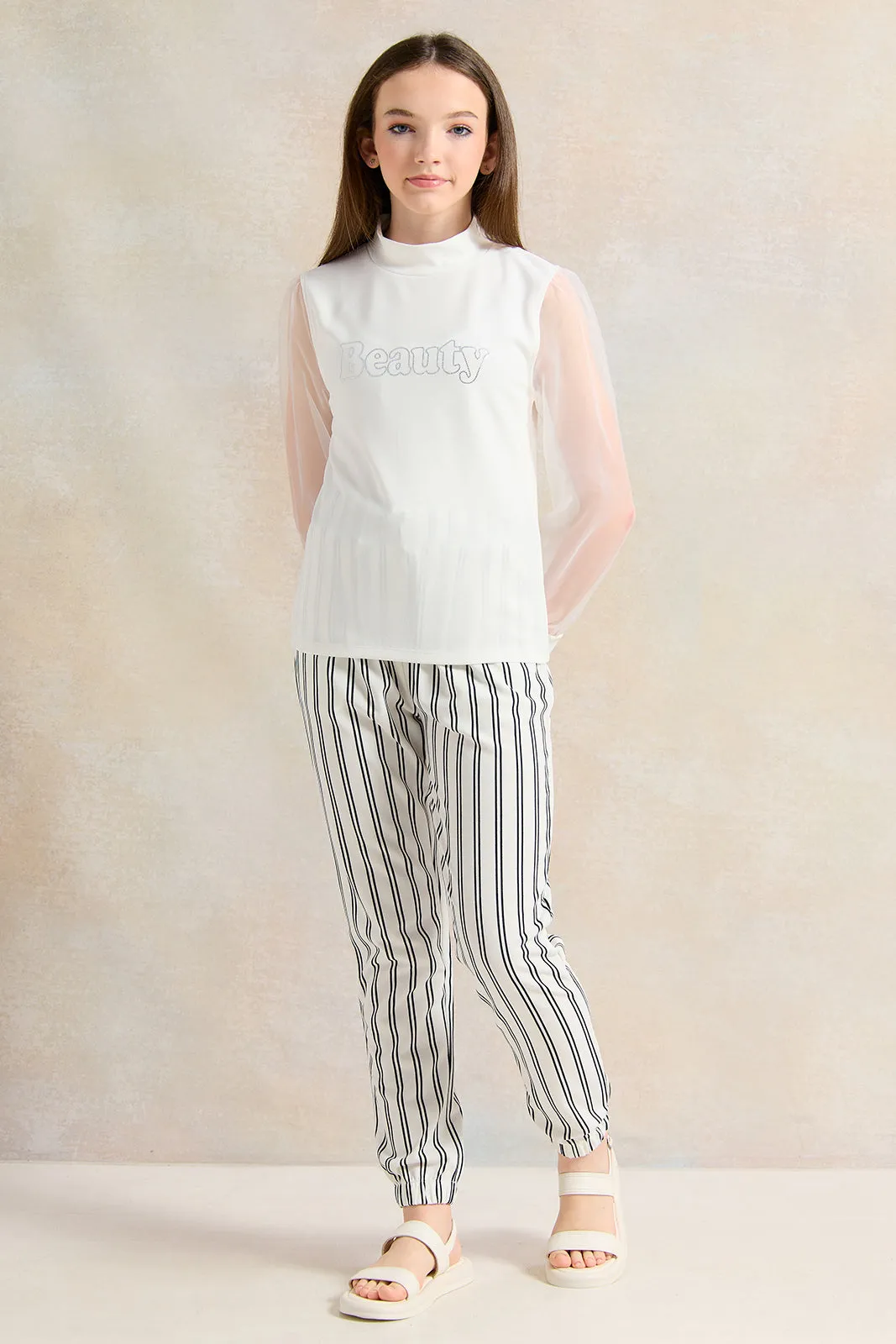 Senior Girls White And Navy Striped Pants