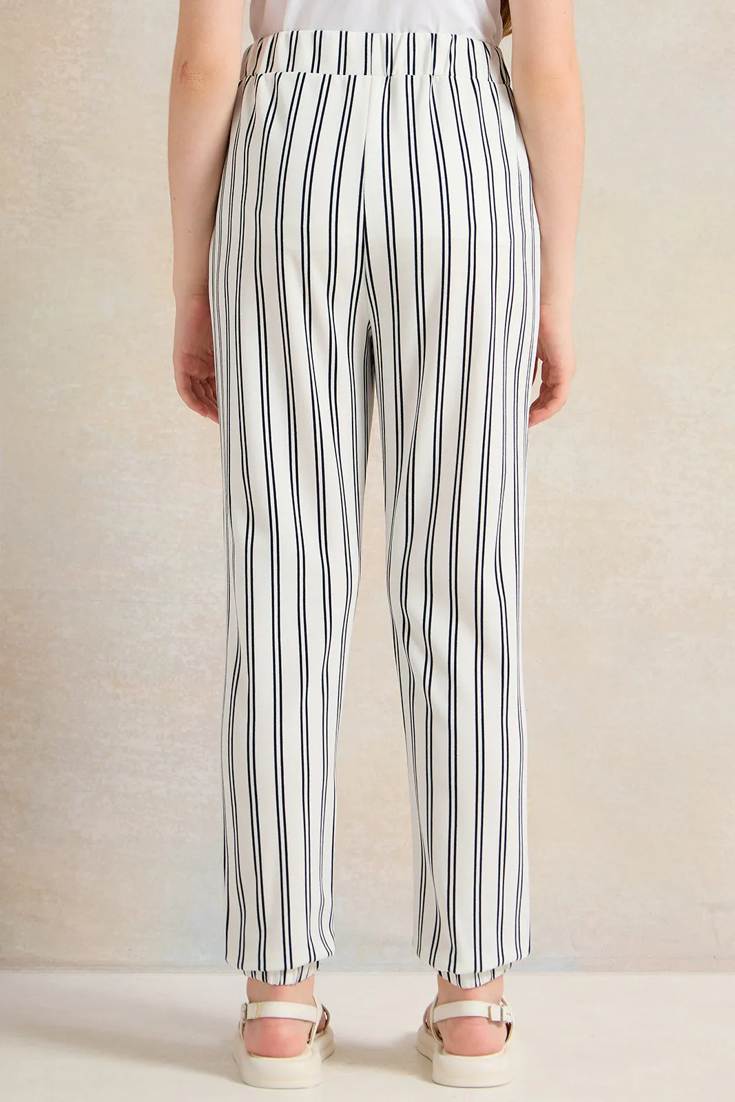 Senior Girls White And Navy Striped Pants