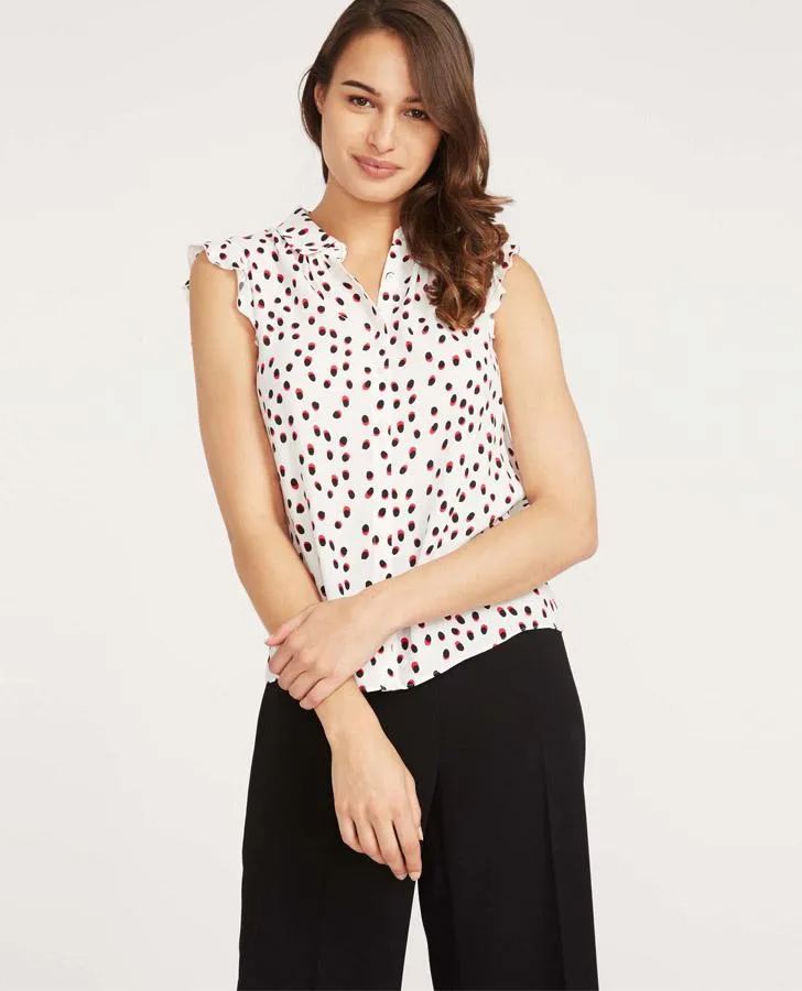 Shadow Spot Frill Sleeve Blouse