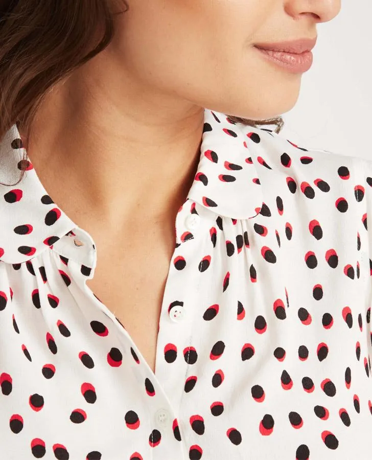 Shadow Spot Frill Sleeve Blouse