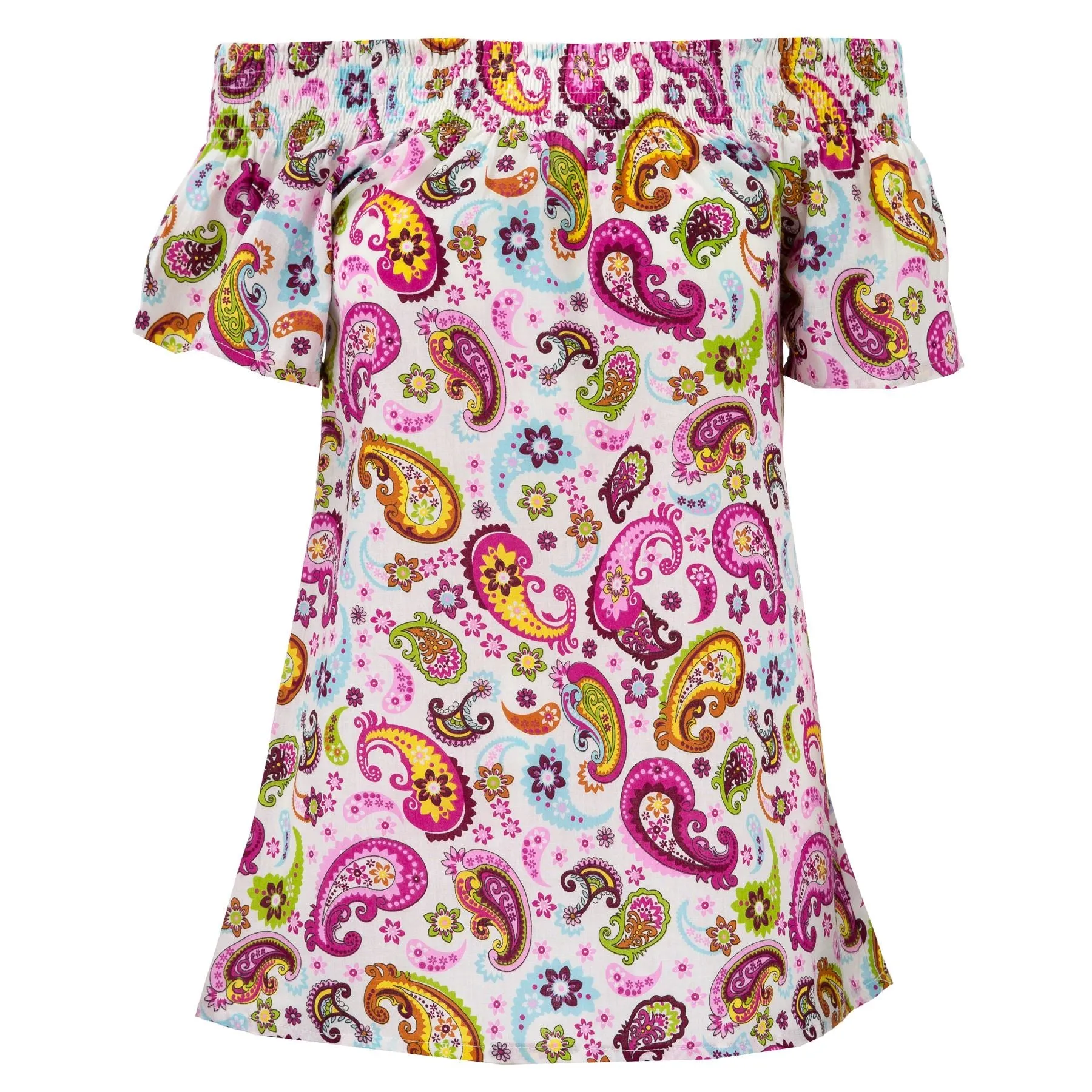 Shirred Super Top - Purple Paisley