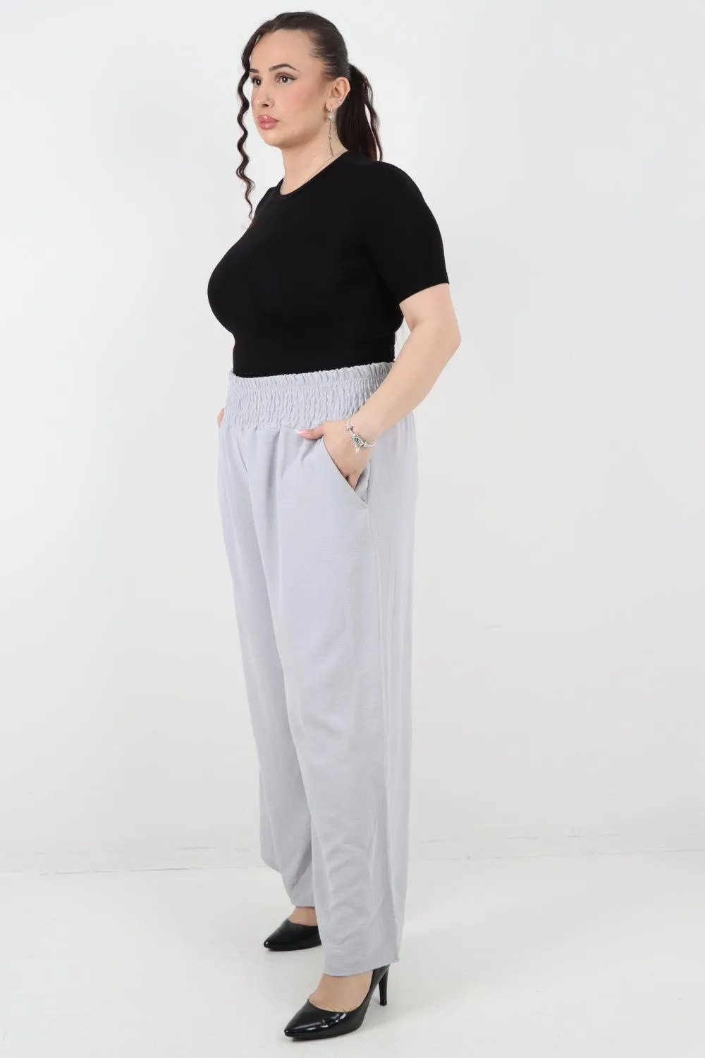 Shirred Waist Side Pockets Trouser