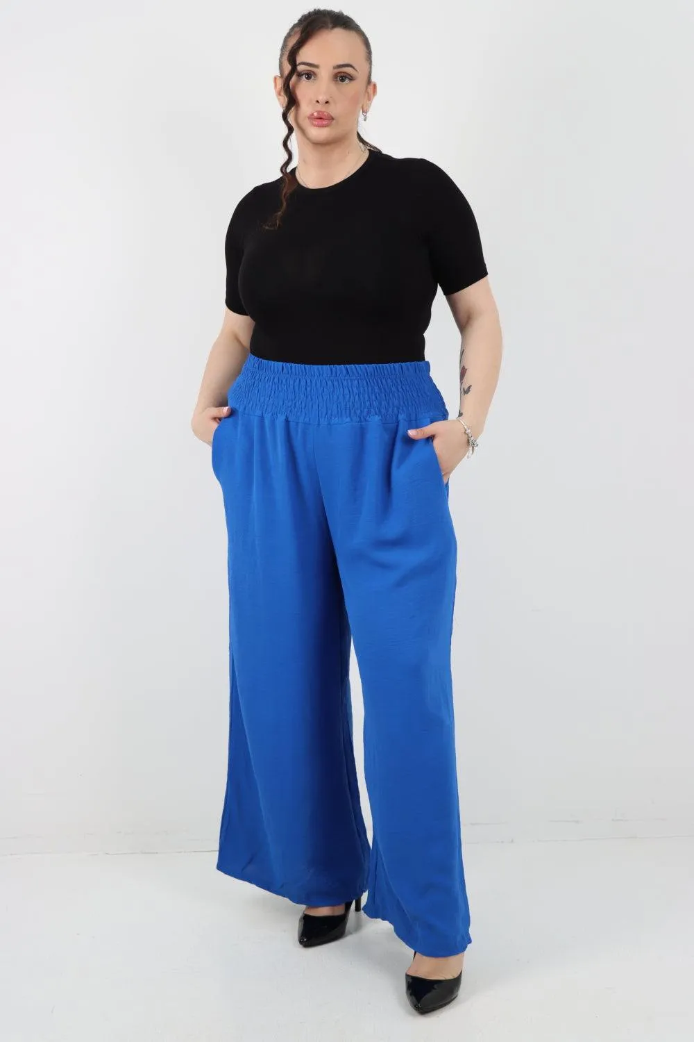 Shirred Waist Side Pockets Trouser