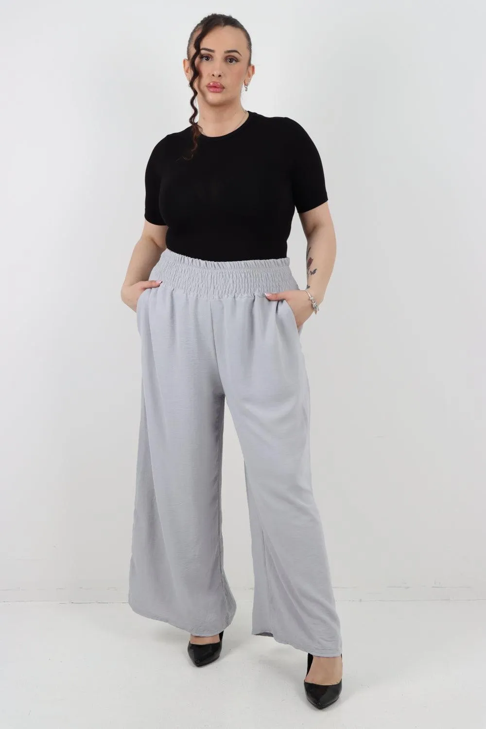 Shirred Waist Side Pockets Trouser