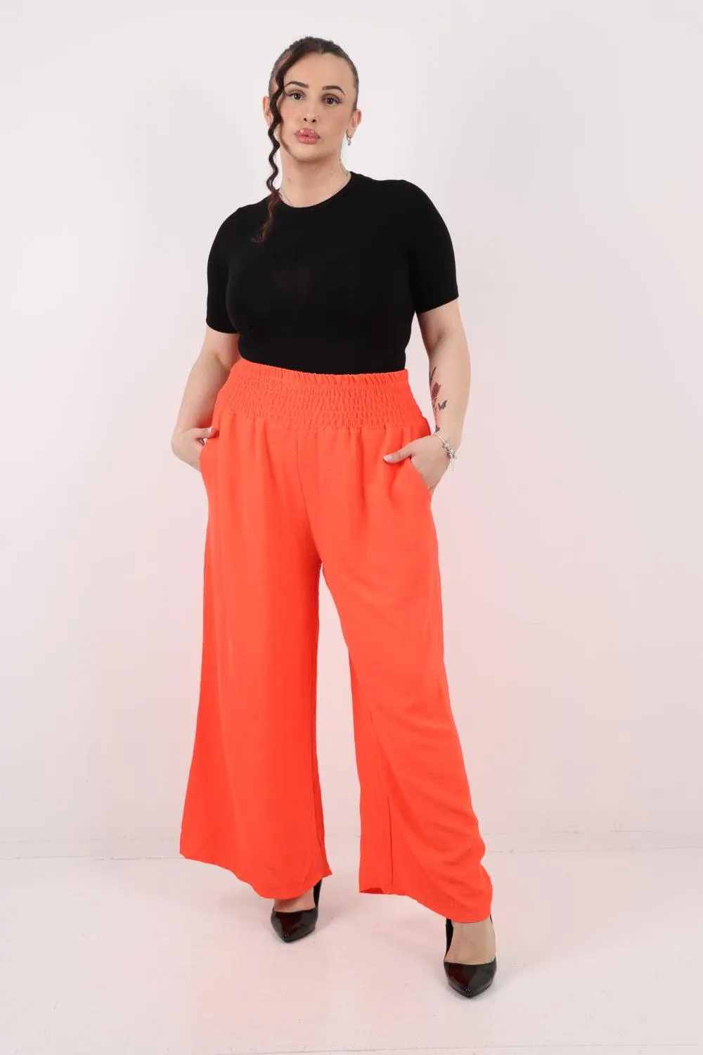 Shirred Waist Side Pockets Trouser