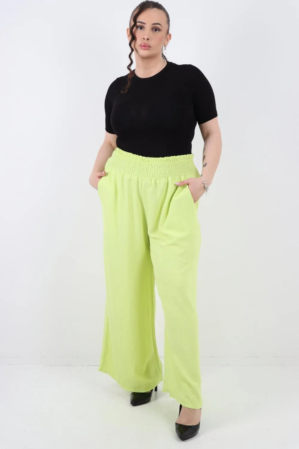 Shirred Waist Side Pockets Trouser