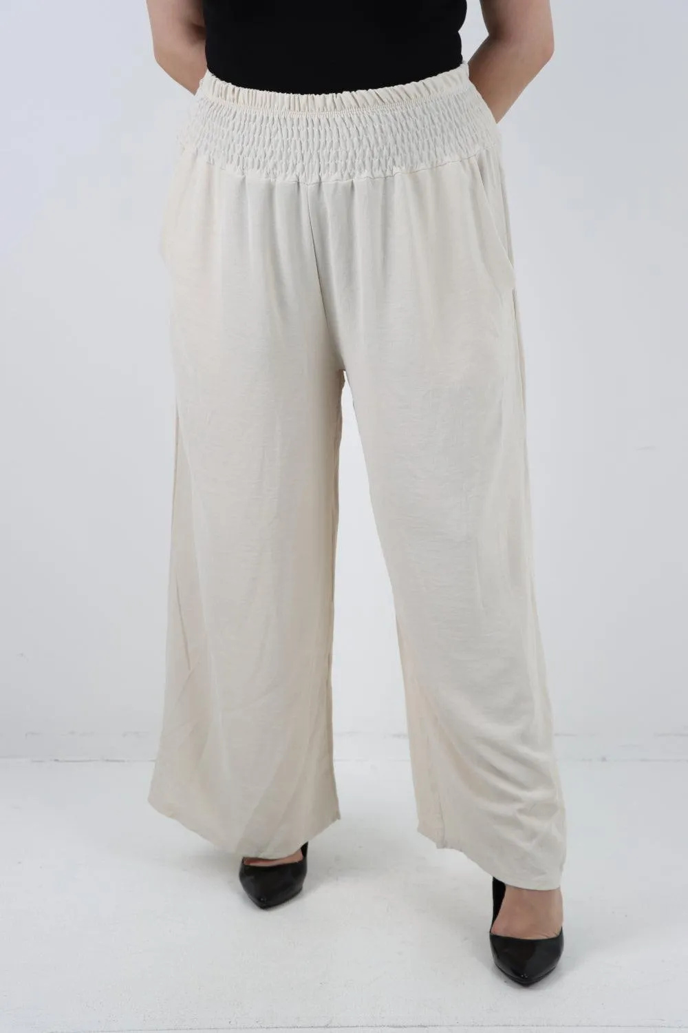 Shirred Waist Side Pockets Trouser