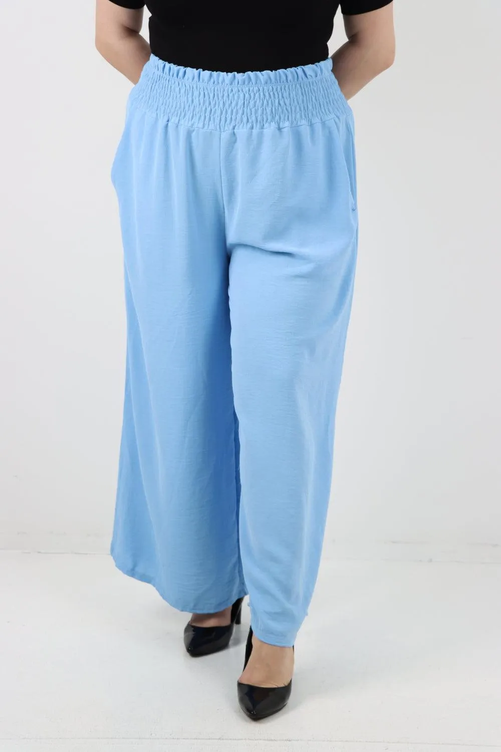 Shirred Waist Side Pockets Trouser