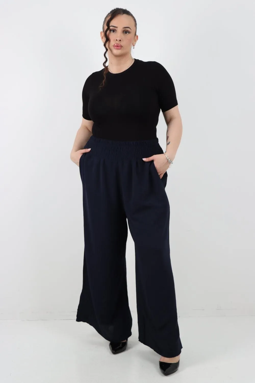 Shirred Waist Side Pockets Trouser